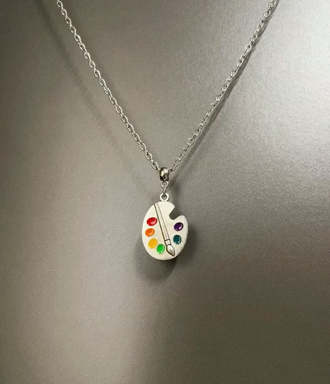 Vintage Silver Paint Drawing Board Necklace