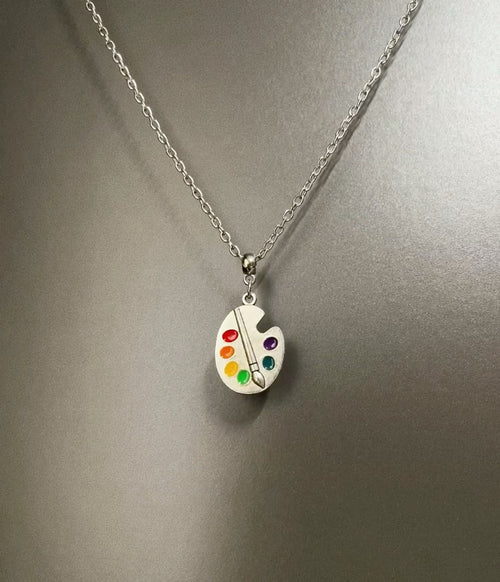 Vintage Silver Paint Drawing Board Necklace