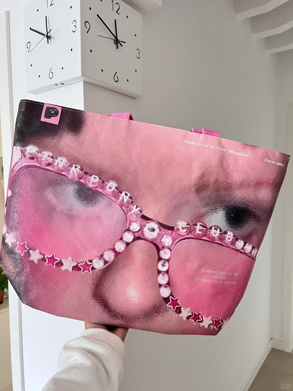 E Street Bomber - PutOut Original spicy girl Y3K Abbreviation Pink Dupont Paper Large Capacity Shopping Handbag