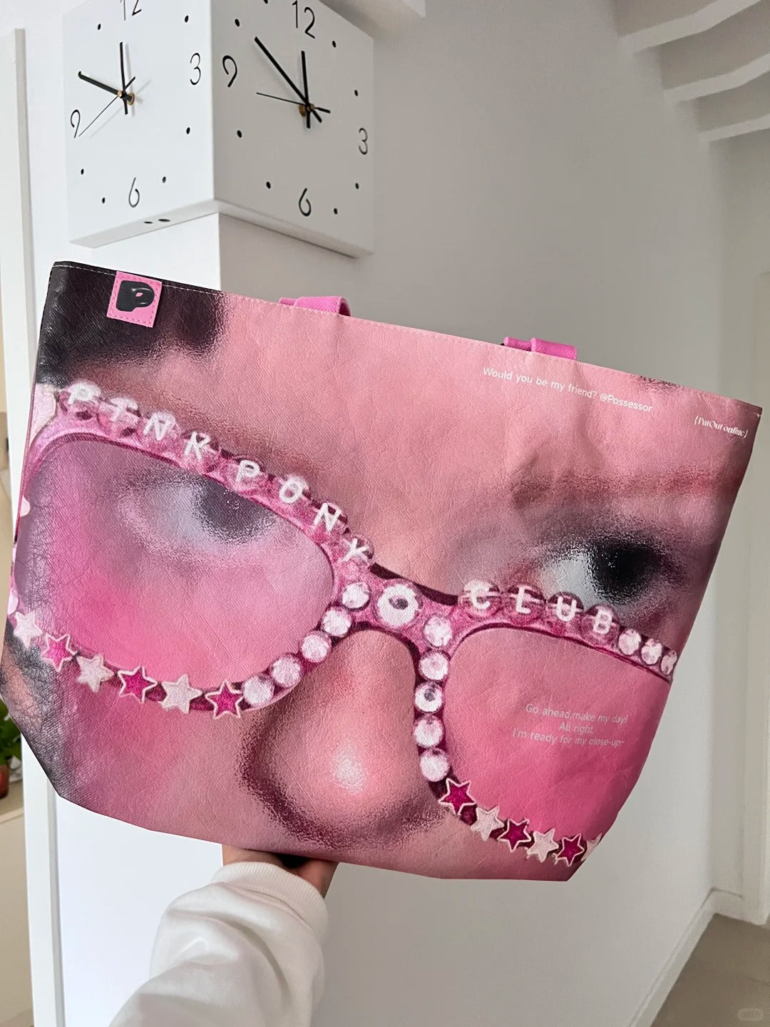 E Street Bomber - PutOut Original spicy girl Y3K Abbreviation Pink Dupont Paper Large Capacity Shopping Handbag