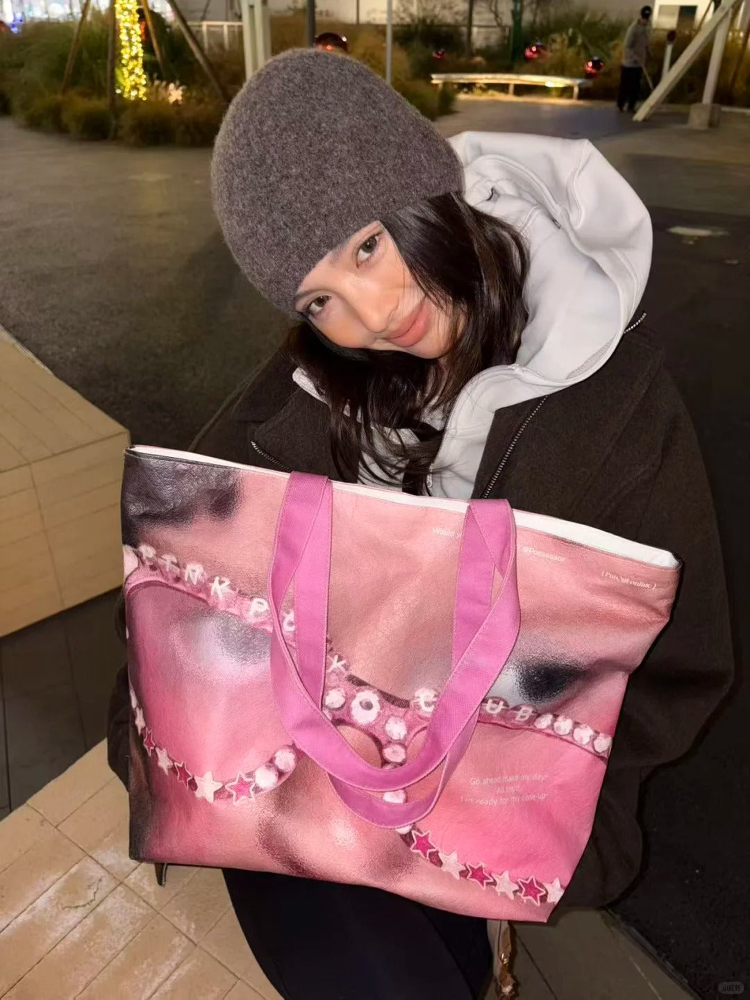 E Street Bomber - PutOut Original spicy girl Y3K Abbreviation Pink Dupont Paper Large Capacity Shopping Handbag