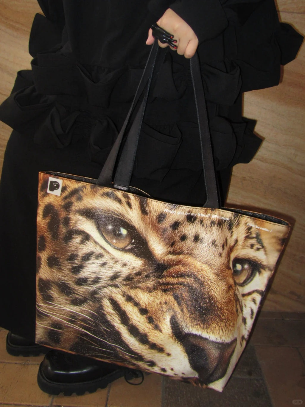 PutOut Original "Grumpy Leopard" Lightweight Unisex DuPont Paper Large Capacity Tote Bag