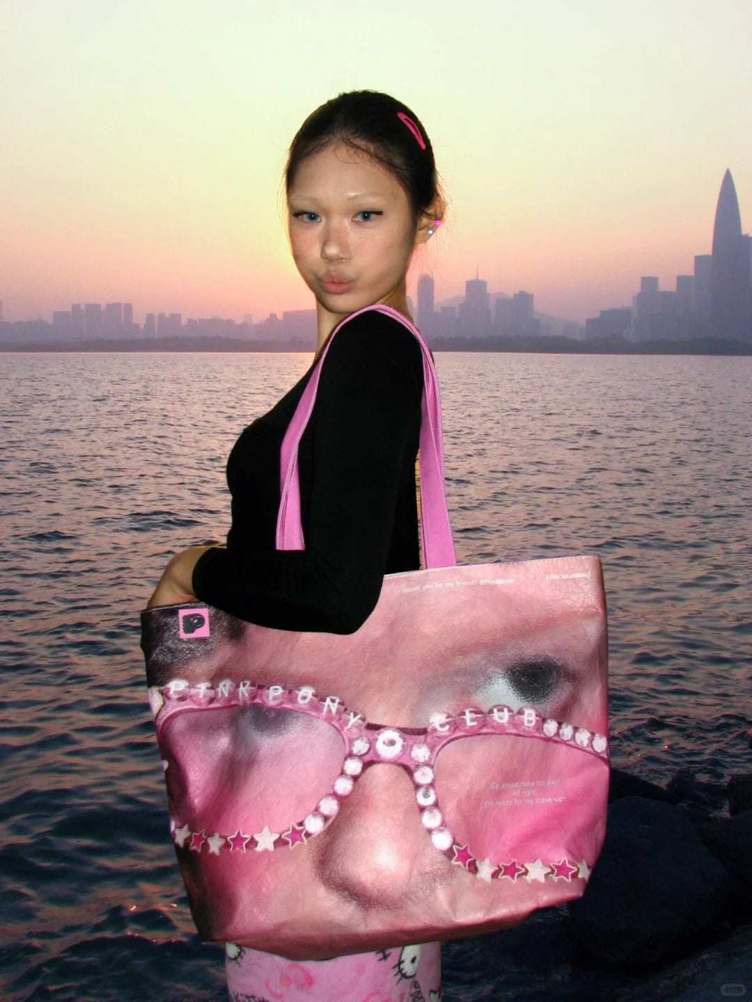 E Street Bomber - PutOut Original spicy girl Y3K Abbreviation Pink Dupont Paper Large Capacity Shopping Handbag
